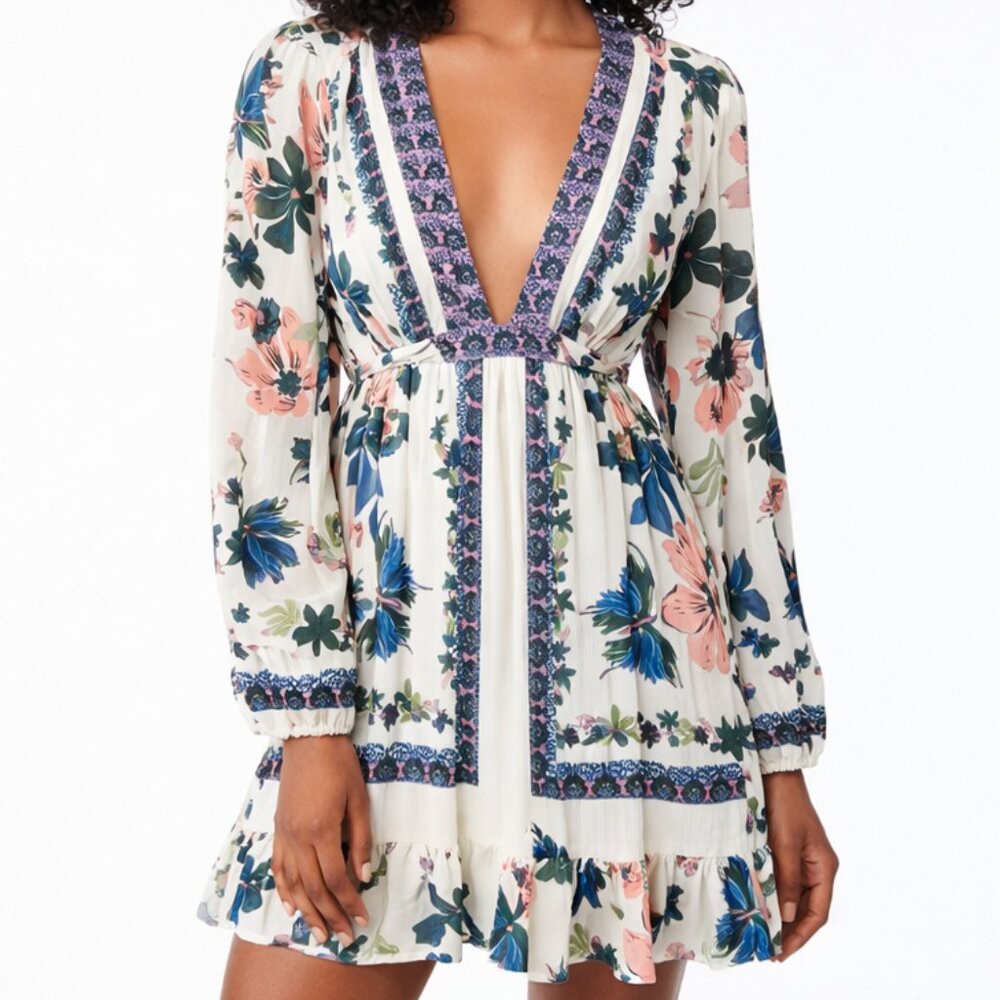 NWT Free People Floral Deep V Mini Dress | Size 2